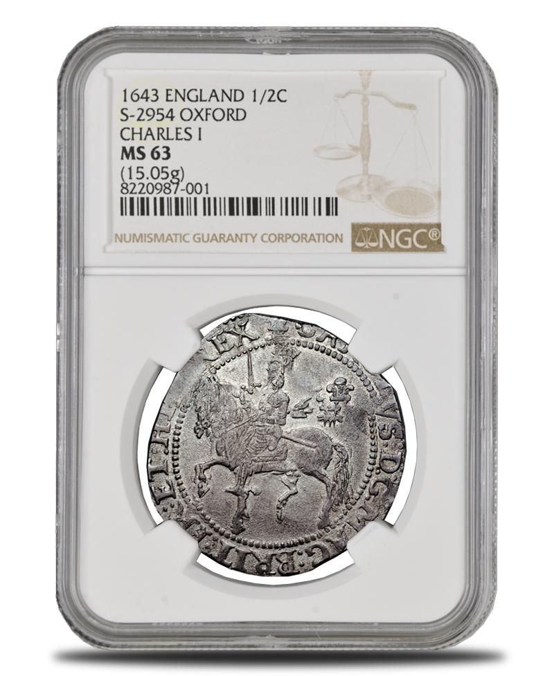 1643 Charles I Oxford Mint Halfcrown - NGC ms63 TOP POP !